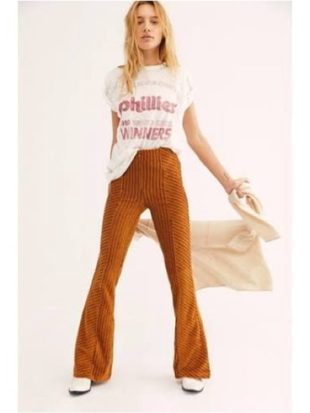 Free People Velvet Pull On Flare Pants Orange